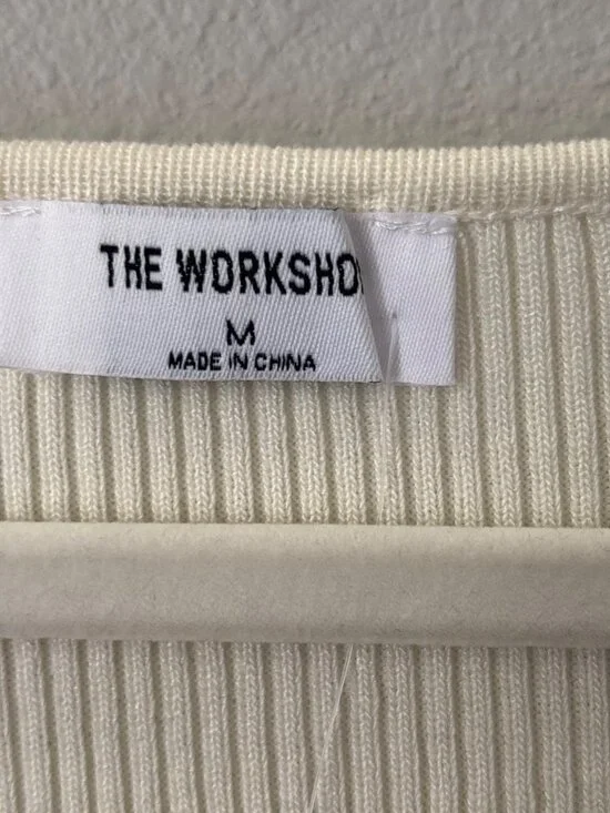 The Workshop Top Size Medium Ribbed Long Sleeve Crystal Bow Embellished Cozy NEW - Picture 4 of 10